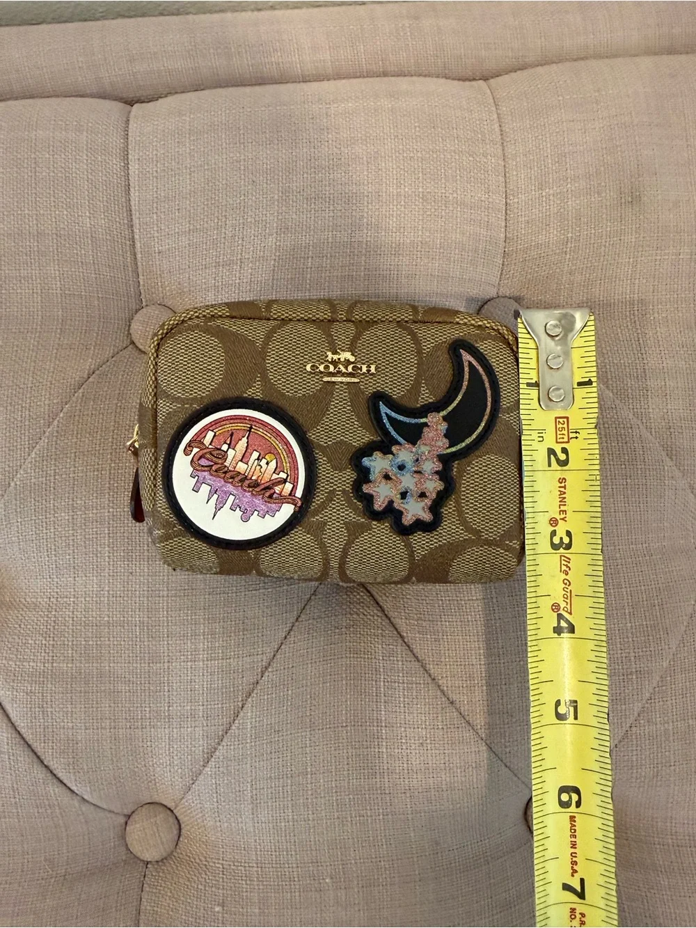 Coach Pouch Monogram Tan with Patches - Picture 8 of 9